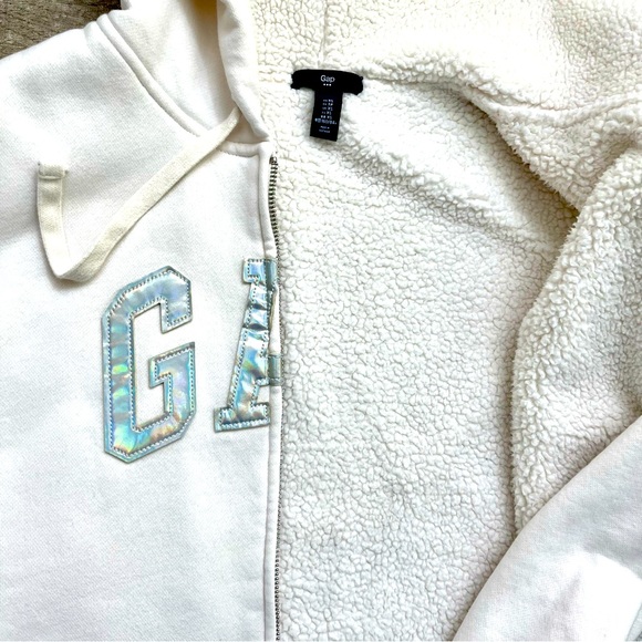 GAP Sherpa Lined Hoodie Jacket Iridescent Logo XS - Picture 3 of 6